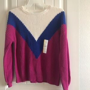 NEW Time and Tru Women's Chevron Shaker Pullover Sweater Pink/Blue/White Size L